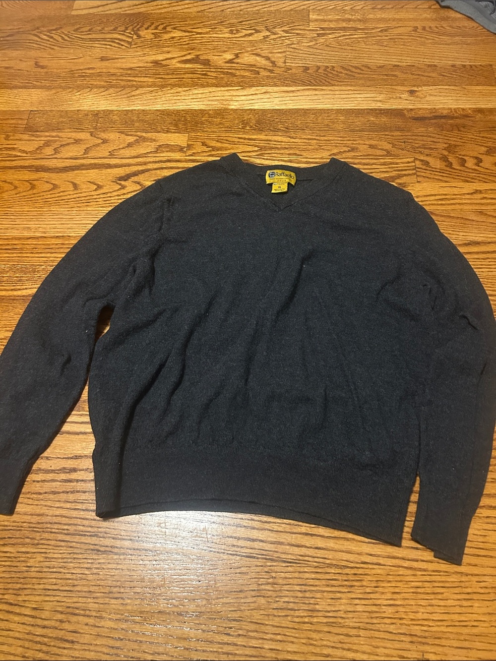 Dark gray 100% extra fine Marino wool v neck sweater